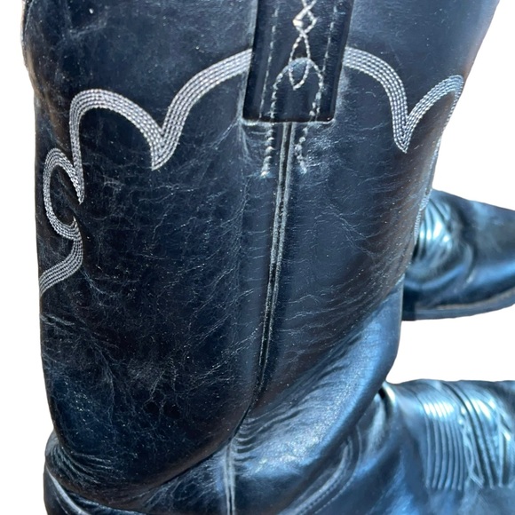 J Chrisholm Men’s Leather Cowboy Boots Black With Stitching Size 12B Made In USA - Picture 7 of 13